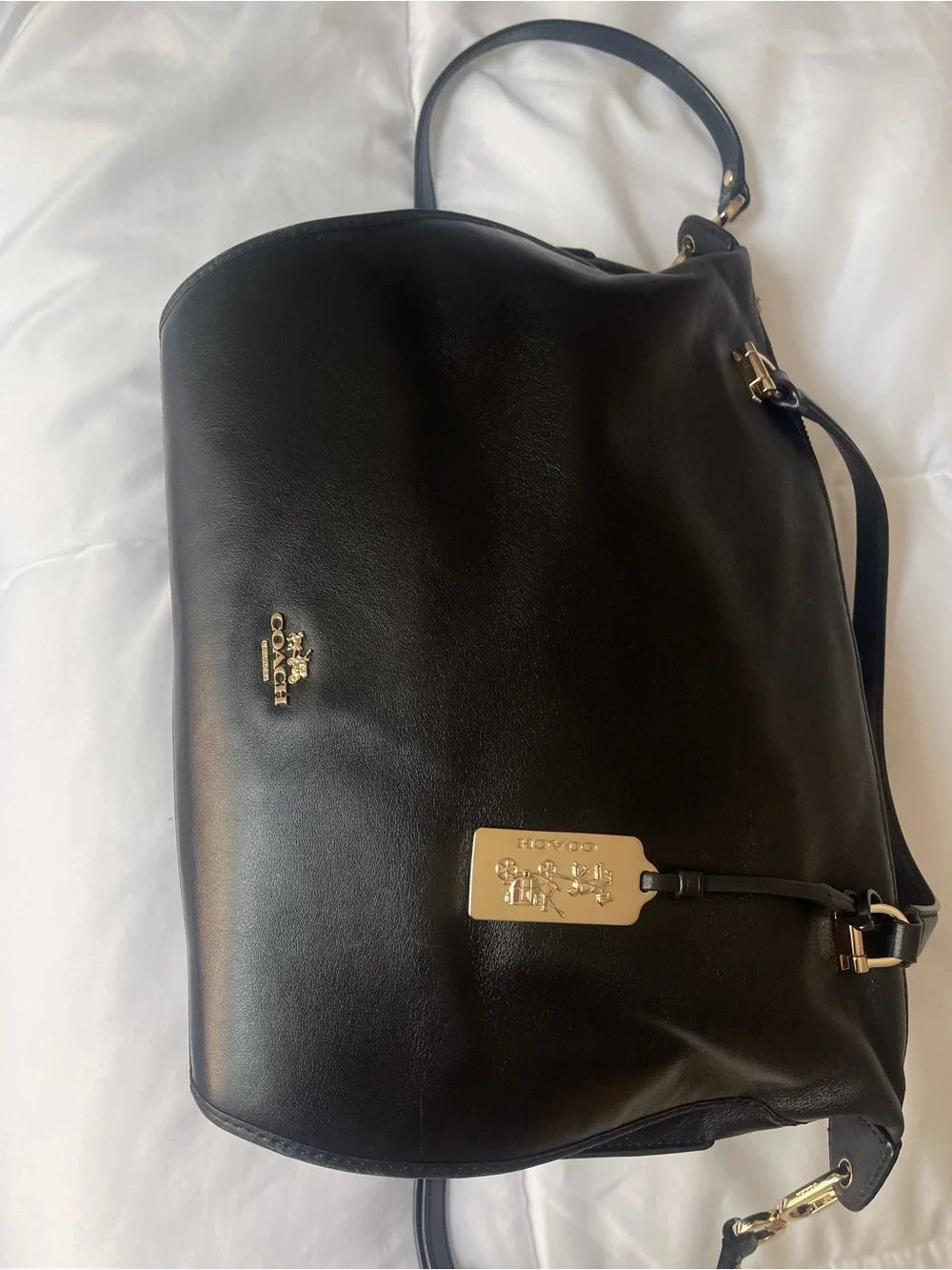 Coach Black Leather Hobo Bag with Gold Hardware and Tag
